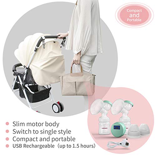 Double Electric Breast Pump, Comfort Breastfeeding Breast Pump Milk Storage Bottle, 9 Adjustable Suction Levels with 3 Modes, Rechargeable Battery USB Charging Voice Guide, BPA Free (Mint Green) - Thumbnail 6