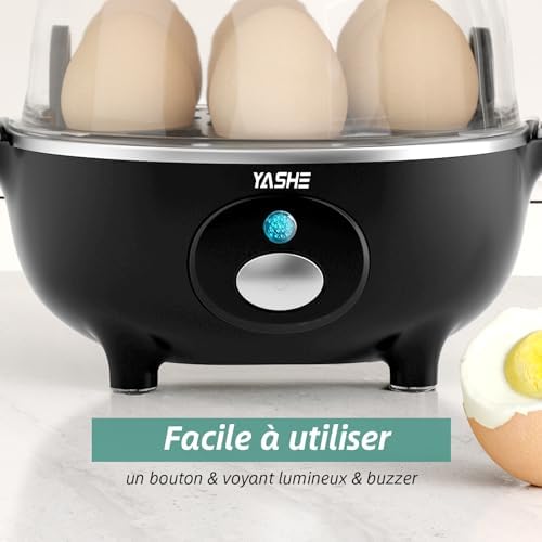 Cuiseur Oeuf, cuisinier d'œufs de 360 W, 7 œufs faciles à peler, œufs mollets, œufs moyens, œufs durs, poached, cuiseur vapeur, buzzer, lumière indicatrice, sans BPA