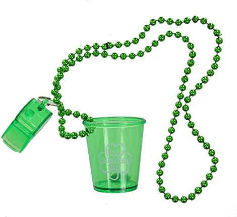 St Patricks Day Irish Green Shotglass on Necklace with Whistle Accessory