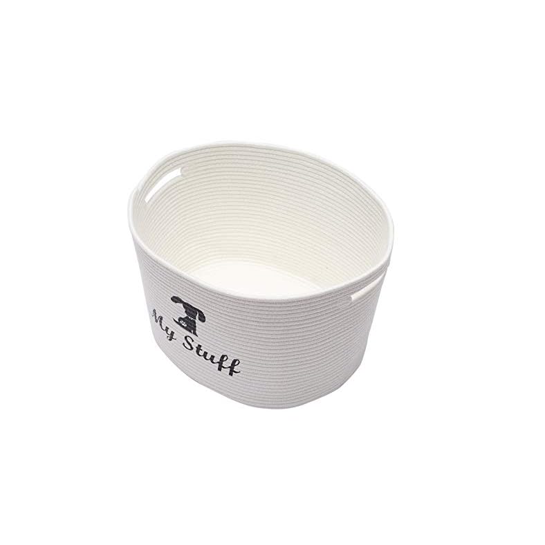 Brabtod Cesta de juguete redonda de algodón para perro con asas, cesta