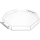 Isaac Jacobs Clear Octagon Acrylic Serving Tray (18x18) with Silver Metal Handles, Spill-Proof, Stackable Organizer, Food & Drinks Server, Lucite Storage (18x18 Octagon, Clear with Silver Handle)