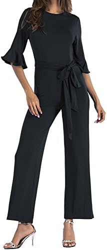 Bodycon4U Women's Ruffle High Waist Strapless Clubwear Long Wide Leg Pants Jumpsuit Rompers