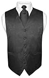 Men's Paisley Design Dress Vest & NeckTie BLACK Color Neck Tie Set for Suit Tux