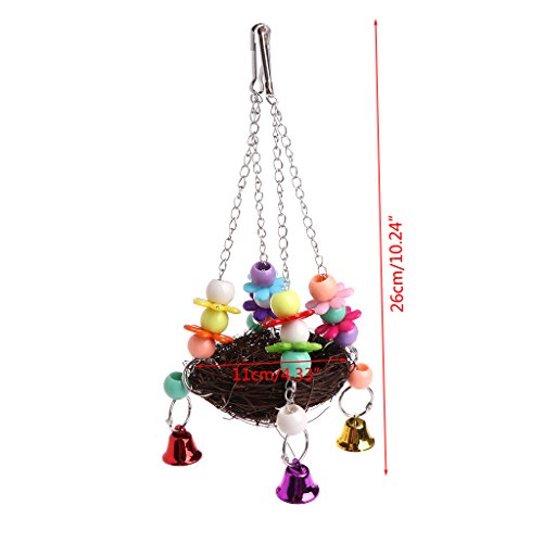 Bird Swing ,NNDA CO 1 Pc Natural Rattan Nest Bird Swing Toy with Bells Cage Perch Stand For Parrot Budgie Parakeet Cockatiel ,Rattan+Acrylic