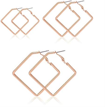 LPON Square Hoop Earrings 3 Pairs Geometric Hoop Earrings Dangle Earring Set for Women Girls