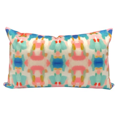 Katie Romeo Designs Abstract Watercolor Throw Pillow Cover - 20"x20" - 12"X20" - 14"x36" - Bright Multicolor Boho Decorative Cover for Sofa, Bed, or Living Room Decor (12"x20") at Amazon