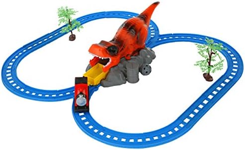 Advanced Play Motorized Kids Classic railway toy Train track play set with dinosaur cartoon tunnel sound effects and flashing light for kids toddlers boy and girls