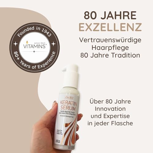 Vitamins Haar Serum Keratin Haarpflege - Biotin, Kollagen und Castor Oil Anti Frizz Haarserum - Kokosöl Hitzeschutz Finish Protein Treatment für kaputte trockene Haare thumbnail 3