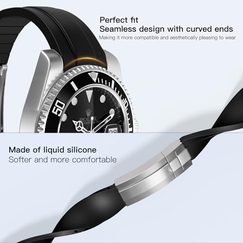 Wentokye 20mm Watch Band for Rolex Rubber Strap 20mm for Men & Women Watches-Replacement Curved Lug End Watch Strap Colors:Black, Blue,Green 20mm 21mm