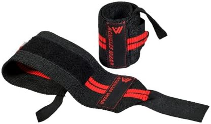 Achilles Wear Wrist Wraps Barbell Support, Heavy Duty, Thumb Loop, Soft Stretchable, Unisex (Black with Red Stripes)