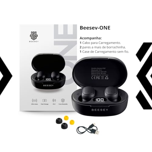 Fone de Ouvido Bluetooth 5.3 TWS Sem Fio Wireless Com Visor Graves Potente Compatível com iOS e Android, Beesev-ONE (Preto)