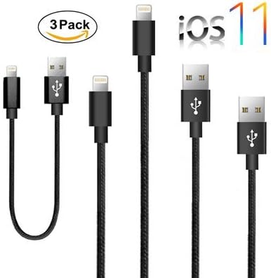 3 Pack Lightning Cable 6ft 3ft 1ft Long &amp; Short Durable Nylon Braided for Apple iPhone iPad iPod Beats Pill+ Charger Cord Black by Artchros