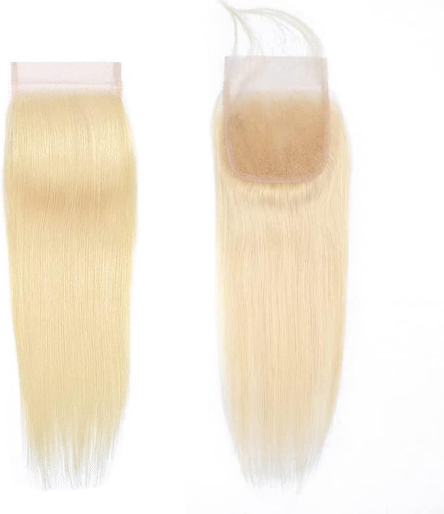 613 Closure Blonde Closure 4x4 Closure 12A Brazilian Virgin Human Hair Straight Closure Transparent Lace With Baby Hair Free Part 613 Closure 100% Unprocessed Human Hair Closure 613 Closure 16 inch — image 1