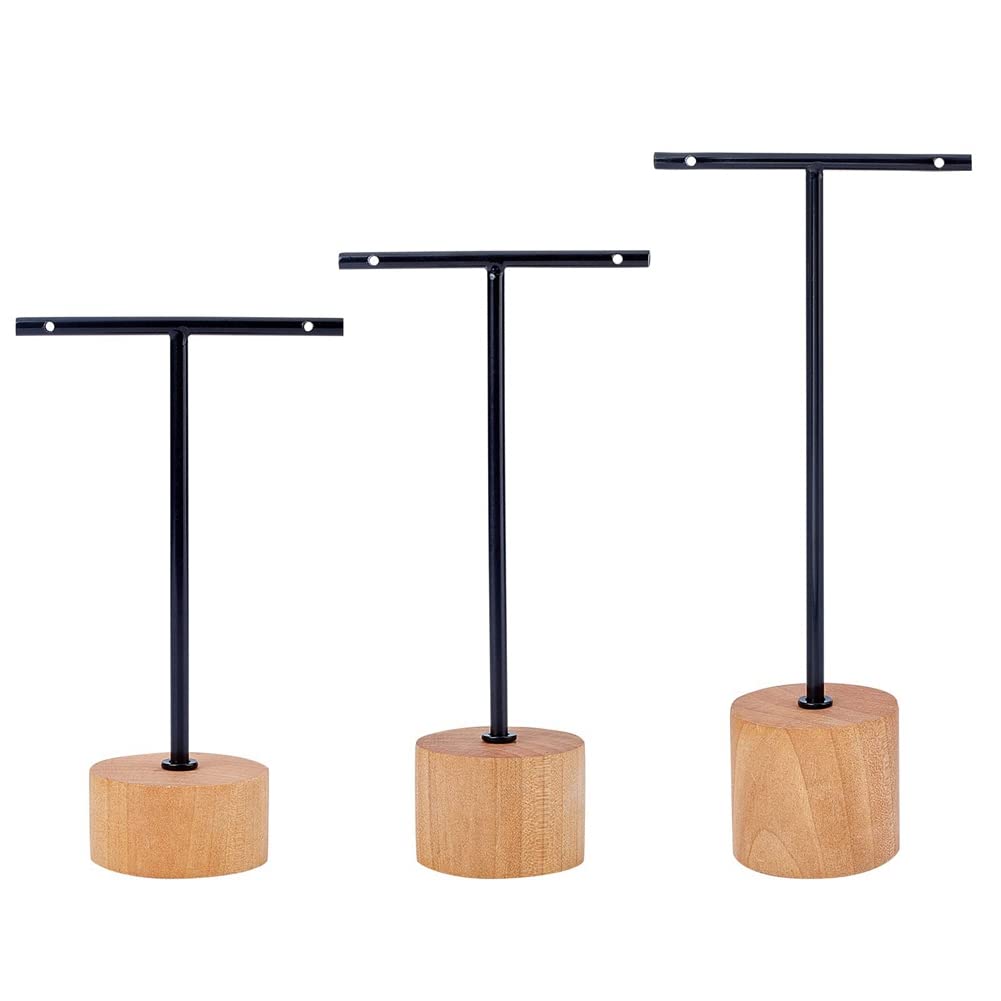 Cucioki 3Pcs T Bar Earring Display Stand with Wooden Base Jewelry Holders Hanging Jewelry Organizer for Photography Props A
