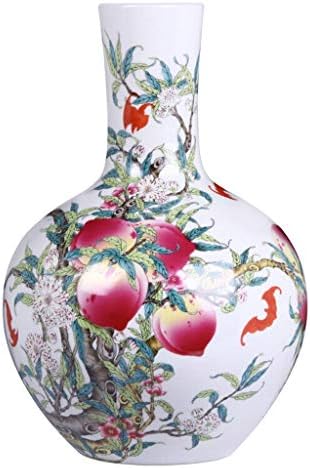 Liangzishop Tabletop Vase Jingdezhen Ceramics Antique Hand-painted Pastel Nine Peach Bat Pattern Vase Chinese Home Decoration Flower Pot