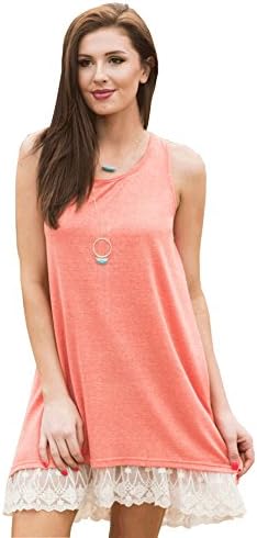 Catalpa Women Casual Sleeveless Lace Stitching Pure Color A Line Dress