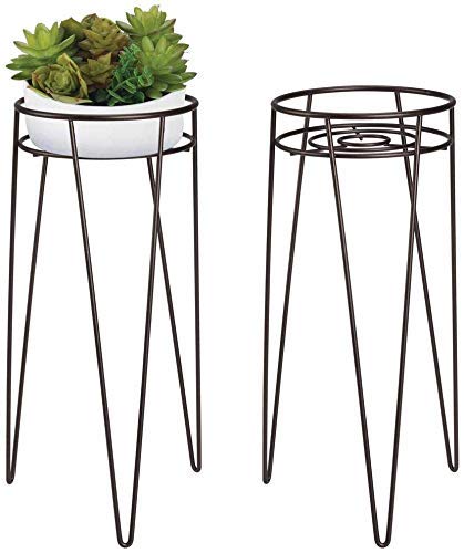 UV International Modern Flower Planter, Sturdy and Hairpin Legs Design Metal Stand for Indoor and Outdoor - Set of 2 - Black