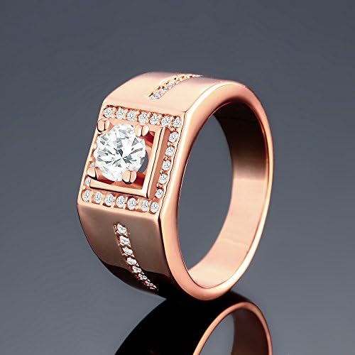 Men's Cz Layered Squares Fashion Cubic Zirconia Rings(Rose Gold Plated)