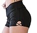Helisopus Womens Stretch Solid Athletic Shorts, Cross Side Tie Dance Yoga Shorts, Cool Black, XL=(US L)