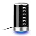 USB Charger, Universal 6-Port Desktop USB Hub/Charging Station Tower with Smart Identification Technology for Apple iOS, Android & Virtually All Other USB Enabled Devices Black