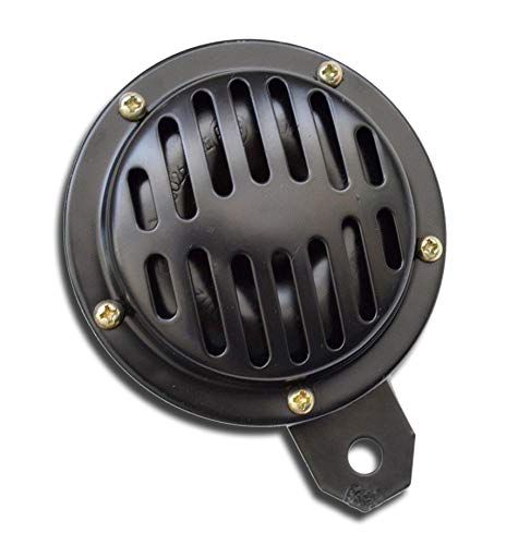 12V BLACK UNIVERSAL MOTORCYCLE HORN BIKE KLAXON CHOPPER MOTORBIKE ATV DISC 90 mm