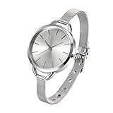 Zhenhui Women Thin Mesh Band Stainless Steel Wrist Watch Silver-Tone