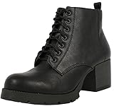 Soda Women's Nevitt Faux Leather Lace Up Chunky Heel Combat Style Boots