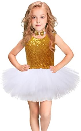 LEEGEEL Sequins Tutu Dress Girls Handmade Tutu Dress Sleeveless Ballet Glitzy Dress with Bow Tie Party, Dancing