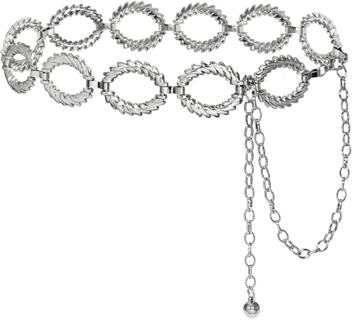 Silver Metal Weave Design Chain Links Belly Chain Heavyweight Belt Silver Tone Manfnee Silver Metal Chain Belt for women Chunky Belly Link  main image 4