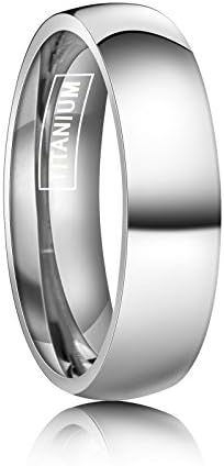 JUST LSY 6mm Titanium Rings Plain Dome High Polished Silver Wedding Band in Comfort Fit Size 5.5-15