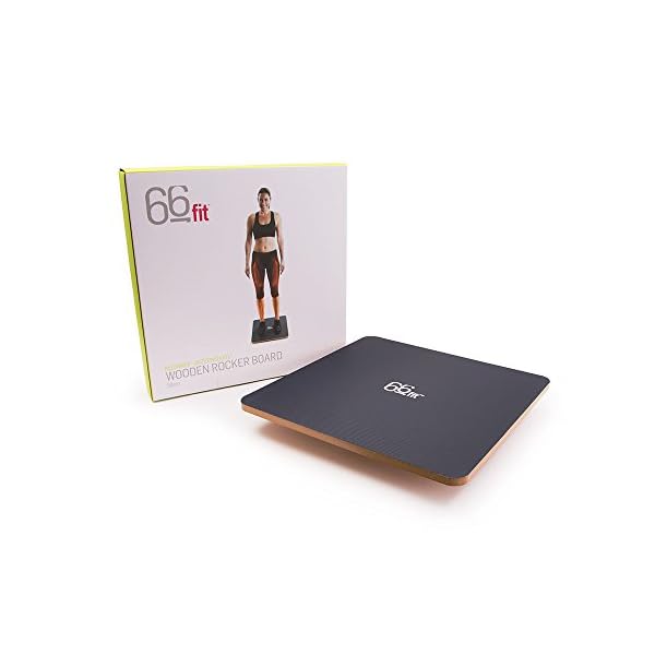 66fit Wooden Rocker Board 50cm - Includes Balance Training Ebook - Wobble Balance Training Rehabilitation Exercise, Blue