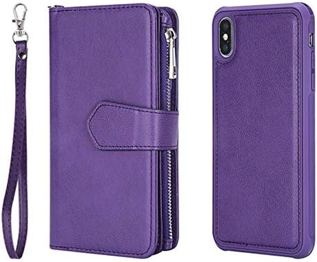 iPhone Xs Max Case, iPhone Xs Max Wallet Case, Premium Synthetic Leather Flip Credit Card Holder Wristlet [Wrist Strap] Ladies Full Body Rugged Shockproof Wallet Phone case for iPhone Xs Max (Purple)