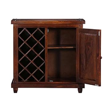 M&C Almond Sheesham Wood Stylish Bar Cabinet with Wine Glass Storage for Living Room with Classy Finish