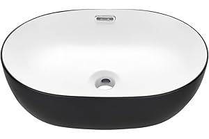 Miyili 19"x14" Black & White Bathroom Vessel Sink Modern Above Counter Bathroom Sink Porcelain Ceramic Vanity Sink Lavatory Sink Bowl Art Basin, VS4935BW