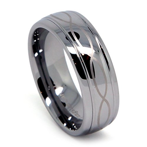 Tungsten Wedding Band, Infinty Tungsten Ring for Men, High Polish with Laser Infinity Design, Domed, 8mm (8)