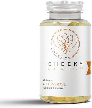 Cod Liver Oil with Added Vitamins A, D & E, Contains EPA & DHA, 90 softgel Capsules UK Manufactured by Cheeky Nutrition
