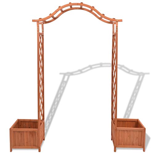 mewmewcat Rose Arch with 2 Planters, Solid Wood Pergola Waterproof Outdoor Garden Party Wedding Supplies 70.9"x15.7"x80.7"