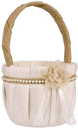 Stephanie Imports Rustic Ring Pillow with Matching Flower Basket Wrapped in Lace Fabric & Burlap with Pearls