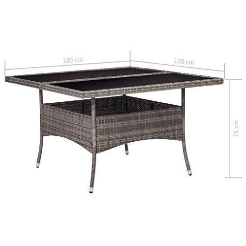vidaXL Gartentisch für 4 Personen Esstisch Terrassentisch Balkontisch Rattantisch Gartenmöbel Tisch Rattanmöbel Grau Poly Rattan Glas – Bild 5