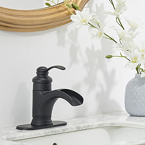 Homevacious Bathroom Faucet Matte Black Waterfall Single Hole Farmhouse