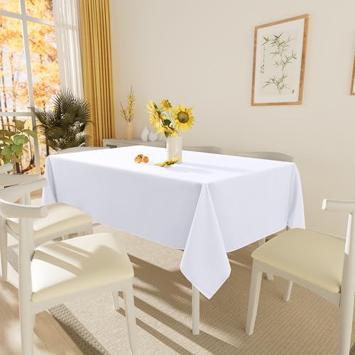 smiry Table Cloth Rectangular 140 x 200 cm Pack of 2 - Washable Fabric Dining Tablecloth, Dust-Proof Polyester Table Cover for Party Garden Kitchen Outdoor, White