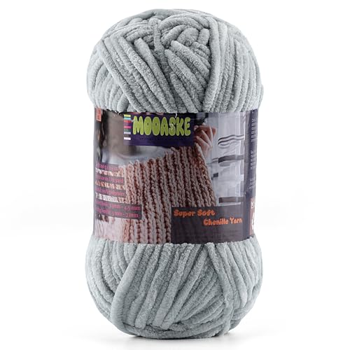 Baby Blanket Yarn for Crocheting - Soft Velvet Fluffy Chenille Yarn for Knitting Amigurumi Making Scarves, Doll - 100g/3.5oz 131 Yards Thick Plush Yarns (1, Light Gray) at Amazon