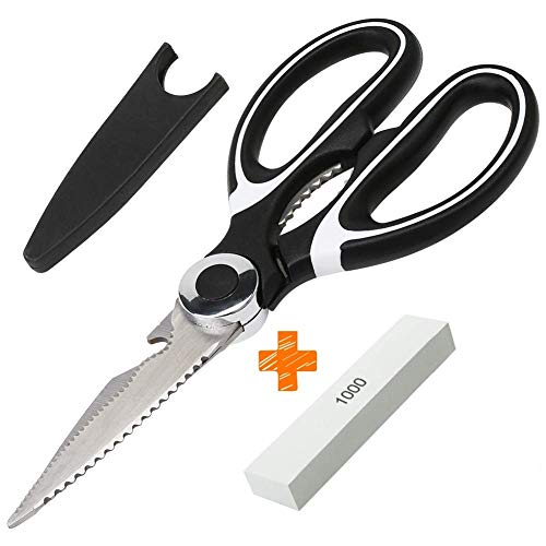 Kitchen Scissors, BASA Stainless Steel Kitchen Shears with Free Sharpener, Heavy Duty Multipurpose Herb Scissors for Poultry, Chicken & Meat, Black