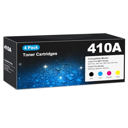410A Toner Cartridge MFP M477fnw M452dw CF410A 410X High Yield Compatible for HP 410A Toner Cartridge with Chip for Laser Jet Pro MFP M477fnw Pro M452dw M452dn MFP M477fdn M477fdw M377dw HP410A 4 Pack
