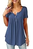Neitade Womens Tops and Blouses Short Sleeve Tunic Tops Casual Loose Shirts Blue M