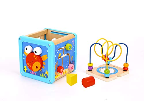 Pidoko Kids Sea Theme Activity Cube for Toddlers - Wooden Toy for 18 Months and up Boys and Girls