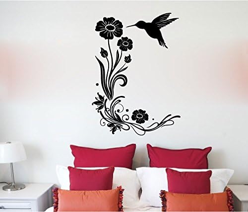 Hummingbird and Flowers Silhouette Vinyl Wall Decal Sticker Graphic