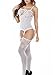 ZIUMUDY Women's Sexy Fishnet Crotchless Strap Floral Bodystocking Stretch Tights (White)