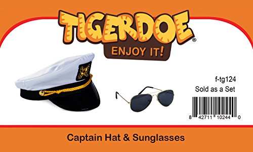 Yacht Captain Hat and Sailor Hat with Corn Cob Pipe & Aviator Sunglasses Sailor Costume by Tigerdoe (Yacht Hat with Aviator Sunglasses)