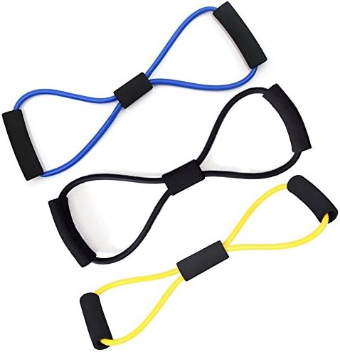 AWOGER 3 Pack Pull Rope Tube 8 Shaped Latex Equipment Tool Resistance Band Yoga Rope Tube Latex Elastic Exercise Home Fitness Gym Sport Fitness Yoga Pilates (Yellow/Blue/Black)